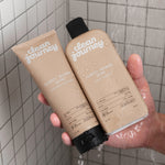 Natural detox shampoo and conditioner in a shower